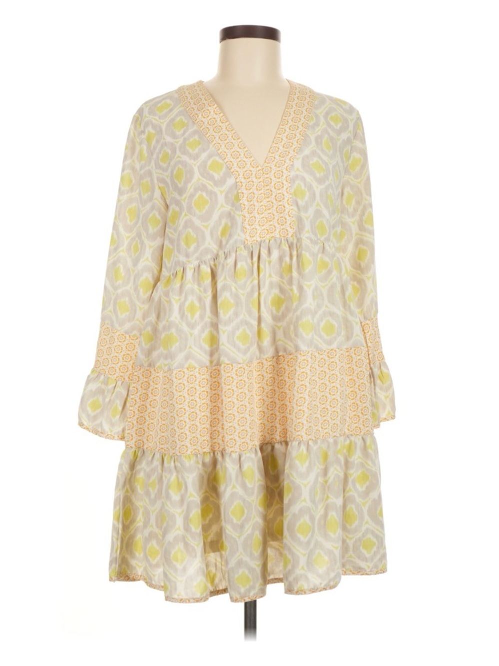 entro Yellow & Cream Ikat-Accent dress